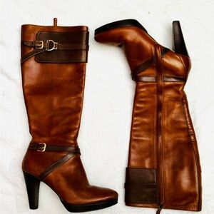 Cole Haan x Nike Air Collab Rare Poppy Bit Boots Brown Leather Knee-High Riding
